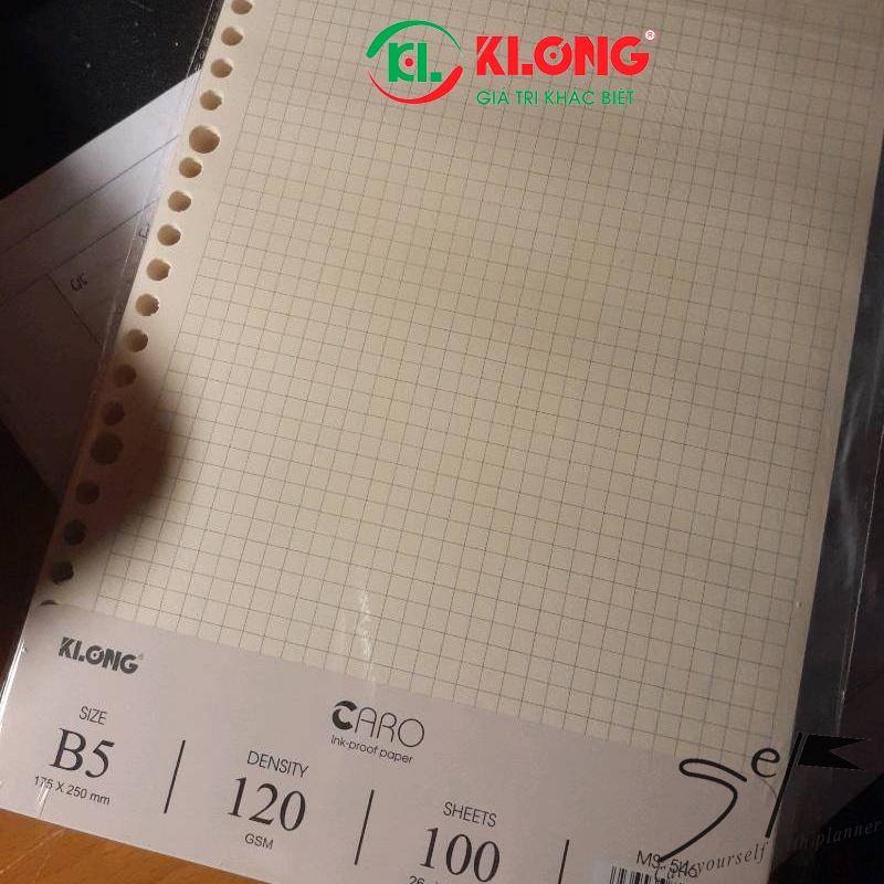 Ruột giấy Klong refill sổ còng Caro, chấm bi 26 lỗ B5 - 100 tờ định lượng 120gsm, planner, bullet journal; MS: 546/547