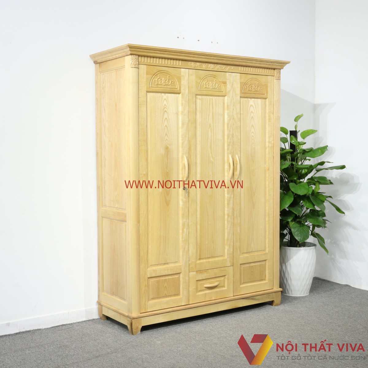 Tủ Áo 3 Cánh Gỗ Sồi Nga Tự Nhiên Đẹp Giá Rẻ