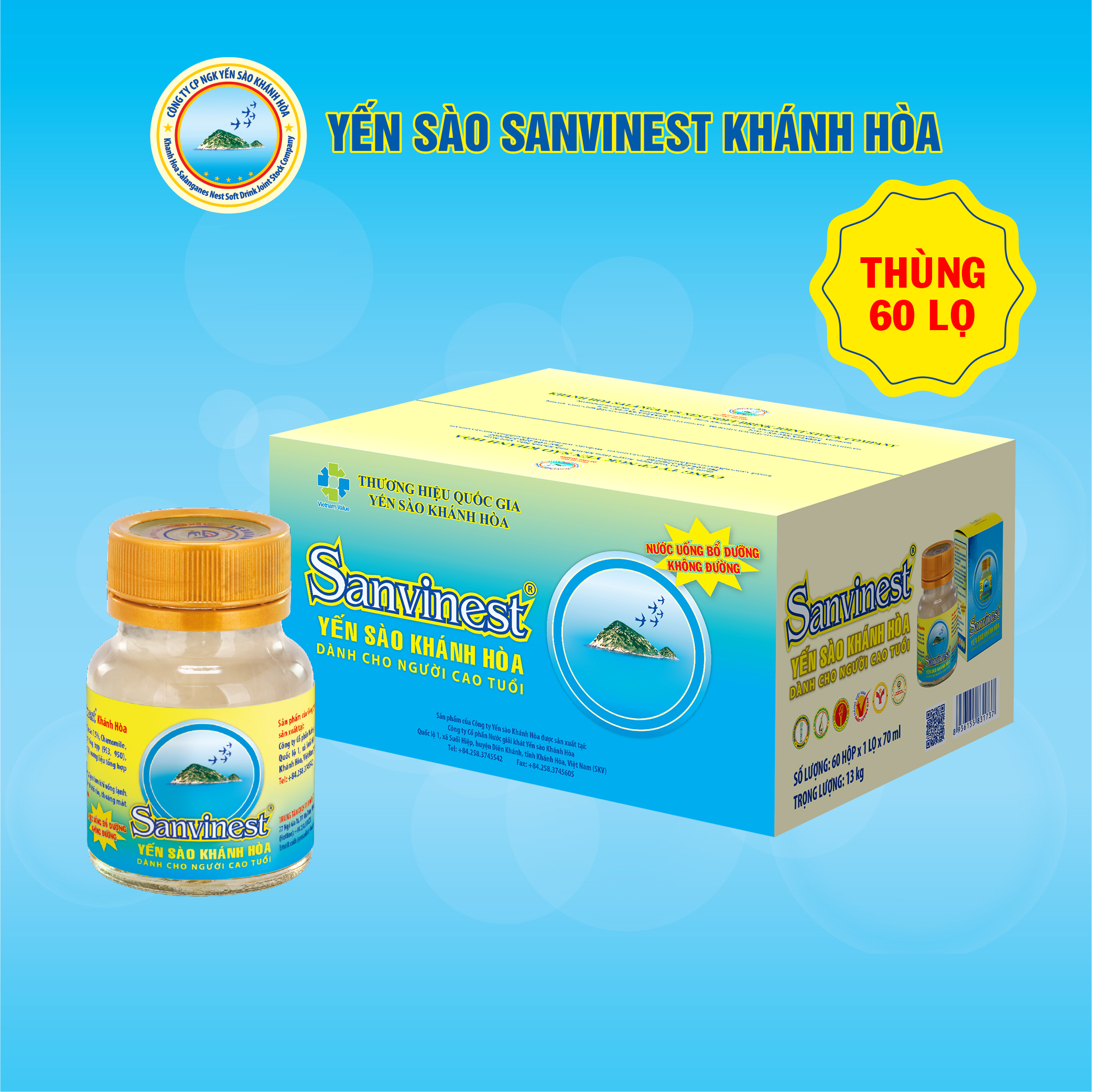 Nước yến sào Sanvinest Khánh Hòa dành cho người cao tuổi đóng lọ 70ml - Không đường 206