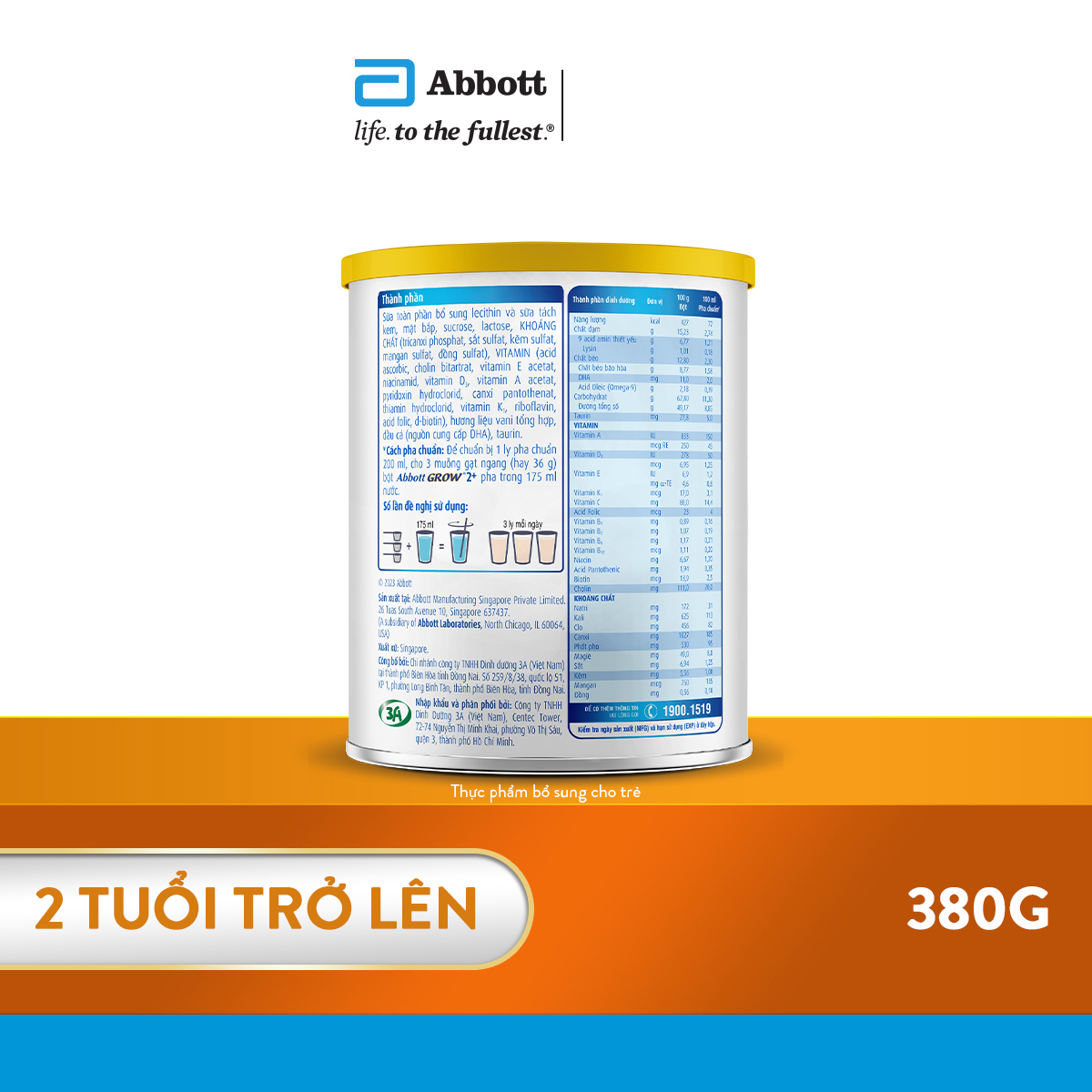 Sữa Abbott Grow 2+ 380g cho trẻ từ 2 tuổi trở lên