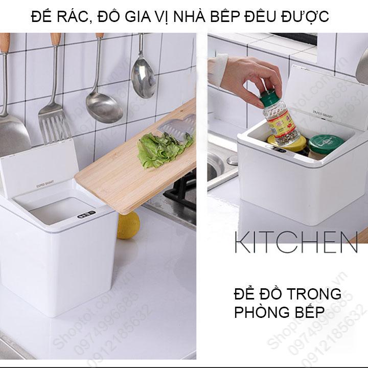 Hộp để rác mini cảm biến thông minh, tự động đóng mở nắp, để rác, để đồ cá nhân, để đồ nhà bếp, để đồ nhà tắm đa năng
