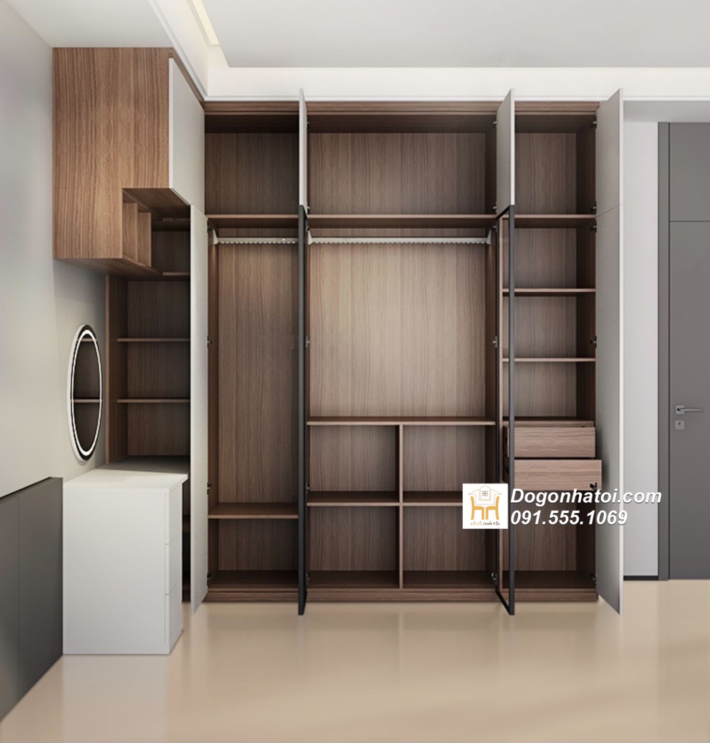 Tủ quần áo cánh kính liền bàn trang điểm hiện đại - TA219