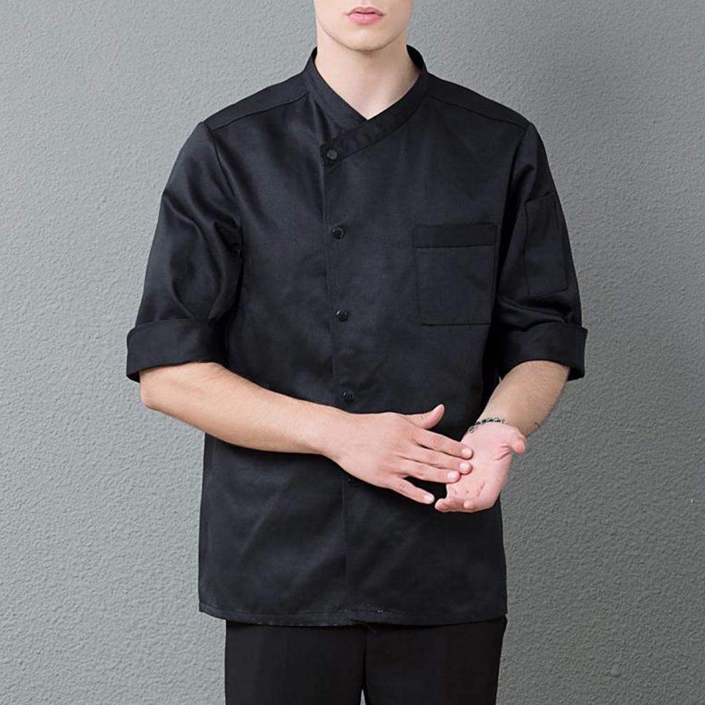 3/4 Sleeve Chef' Jacket Kitchen Cook Coat Uniforms Unisex Black