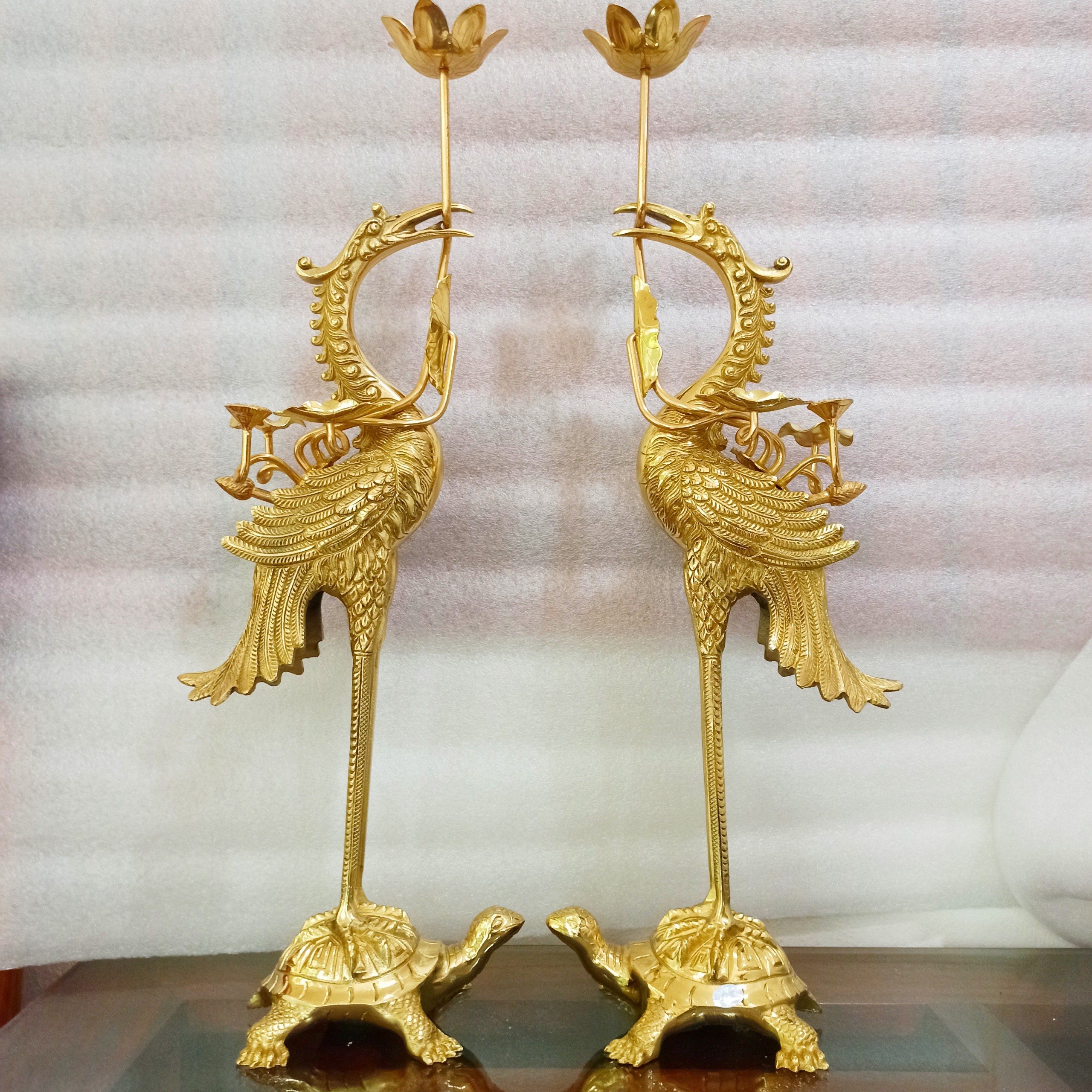 Cặp Hạc Bằng Đồng, Đôi Hạc Thờ Bằng Đồng Màu Vàng Ánh Kim