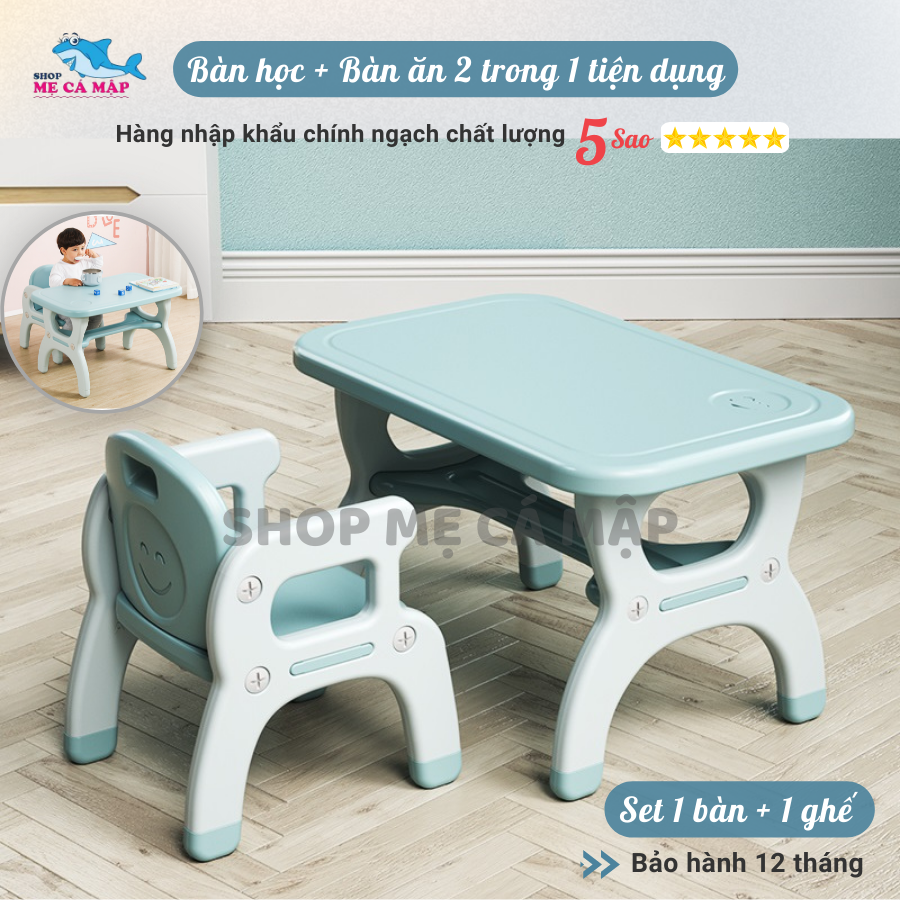 Bộ bàn học cho bé 2 in 1 , Nhựa nguyên sinh cao cấp dày dặn chắc chắn