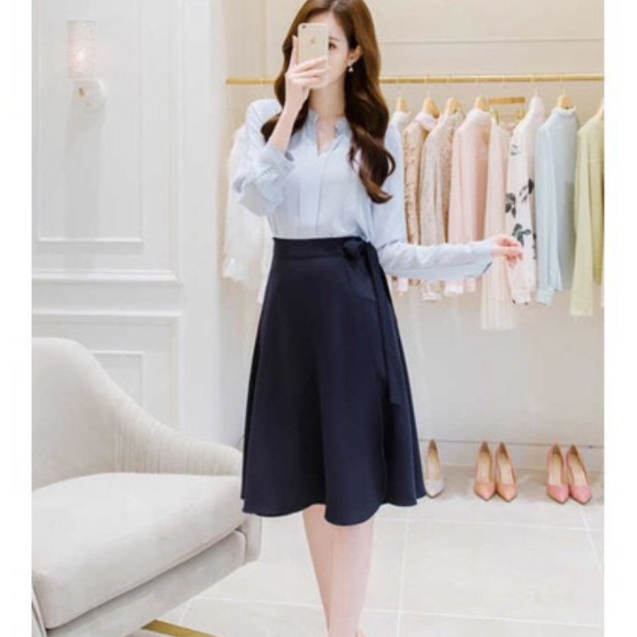 Chân váy xòe dài buộc nơ sang trọng - nhiều size và màu, form dáng chuẩn, thích hợp mặc đi làm, dự tiệc