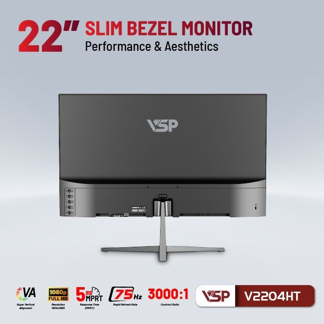 Màn hình máy tính 22inch VSP V2204HT (21.5&quot; VA FHD 75Hz, HDMI+VGA) - Hàng chính hãng VSP phân phối