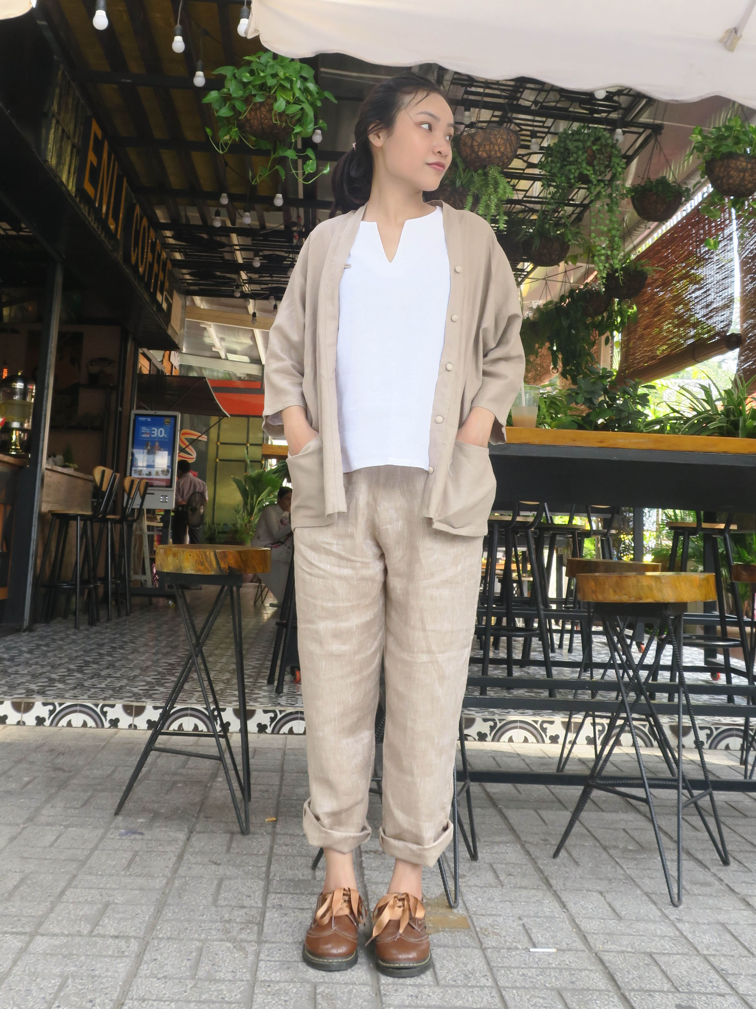 KIMONO 1 THIẾT KẾ FIMM CHẤT LIỆU LINEN  MÀU KEM