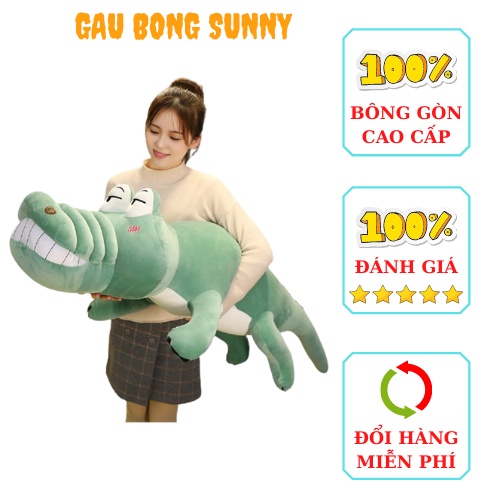 Gấu Bông Cá Sấu Mặt Ngáo Siêu To Khổng Lồ, Gối Ôm Thú Nhồi Bông Vải Co Giãn 4 Chiều Siêu Mềm Mịn
