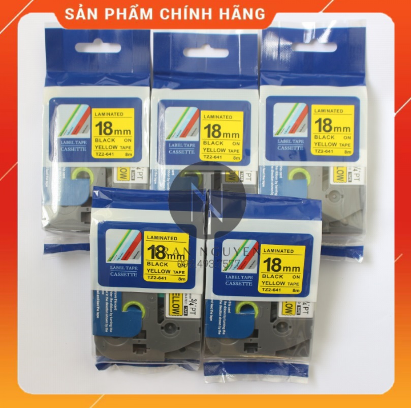 [Combo 5 hộp] Nhãn In đa lớp Tz2-641 - Đen nền vàng 18mm x 8m - Hàng nhập khẩu