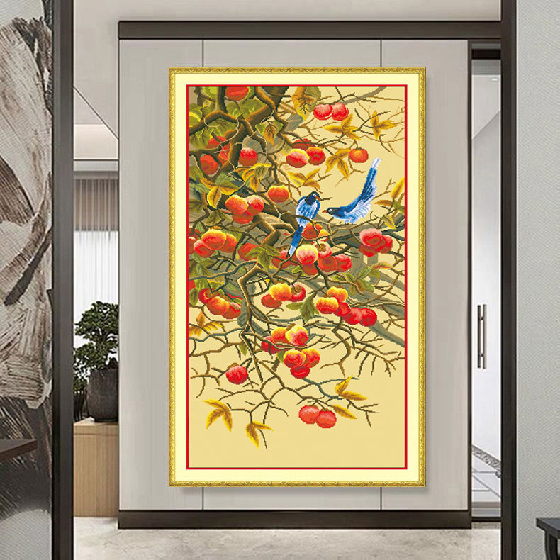 Tranh thêu kín chữ thập Quả hồng DX1438, kích thước 60 x 115 cm