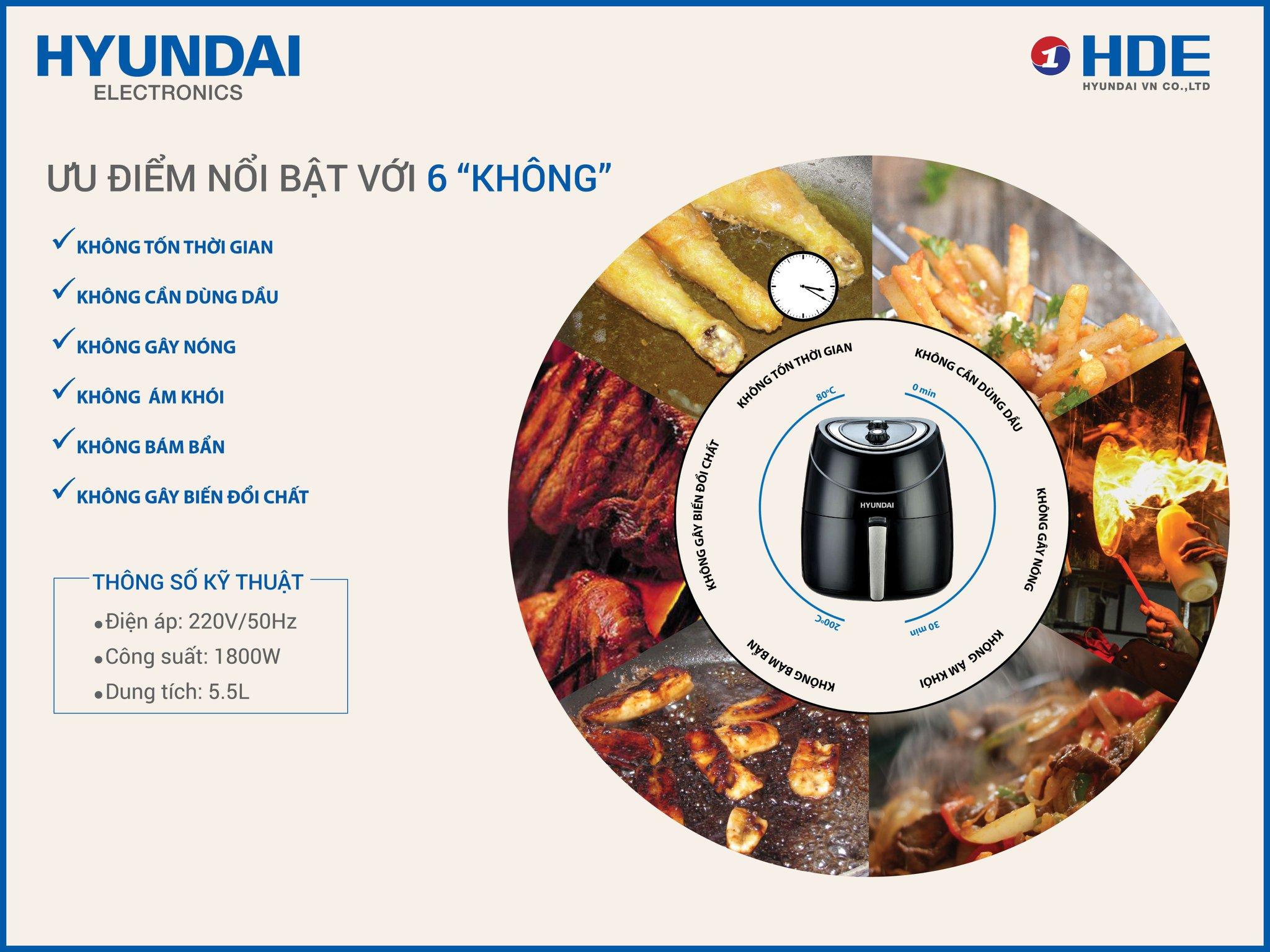 Nồi chiên không dầu Hyundai HDE3200 5.5L - Hàng chính hãng