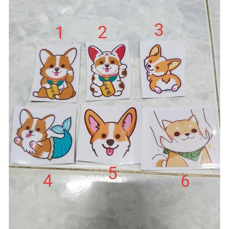 BST Tem Decal Sticker Chú Chó Cute Dán Điện Thoại, Nón, Xe