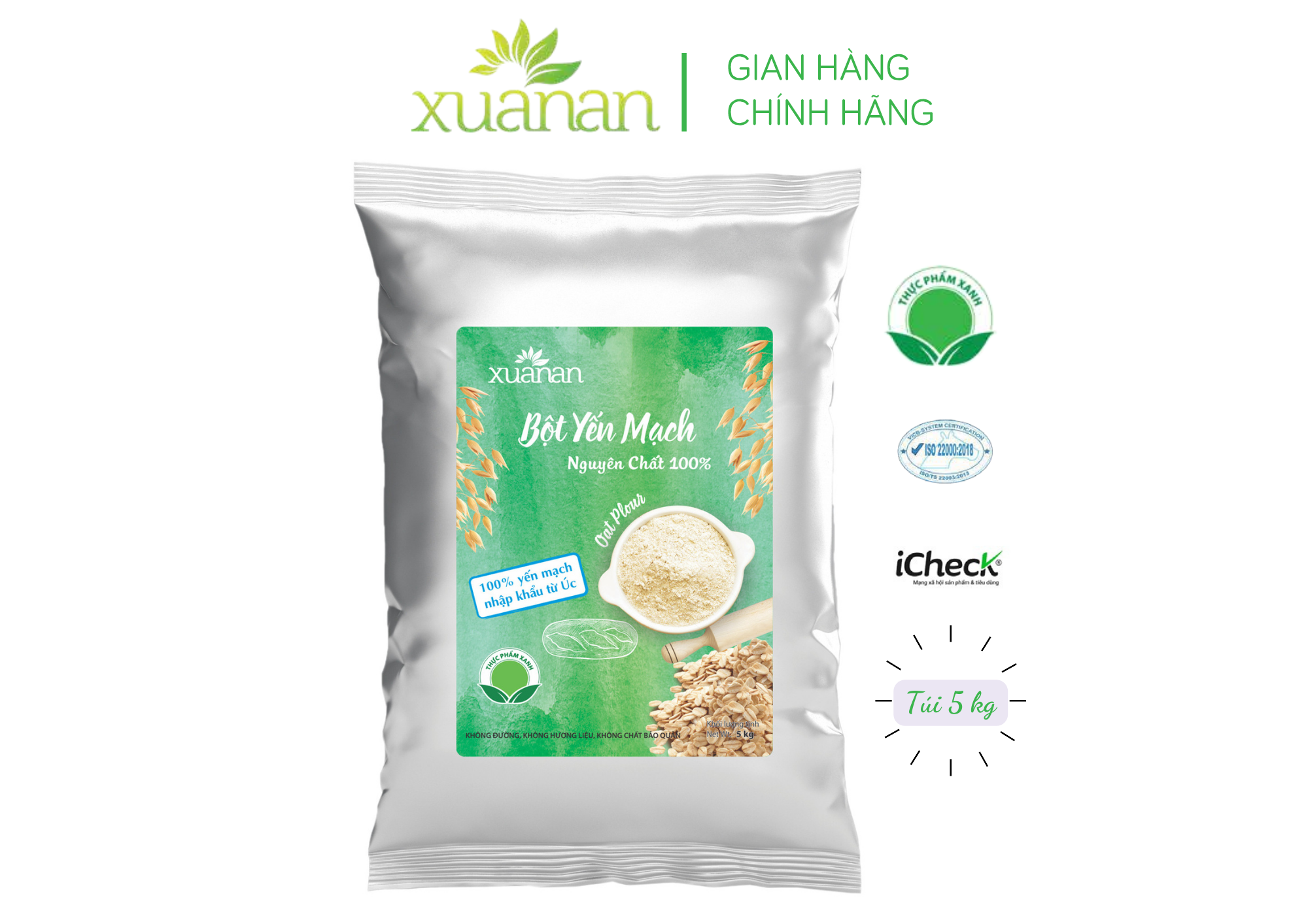 Bột Yến Mạch Nguyên Chất 100% Xuân An Túi 5Kg