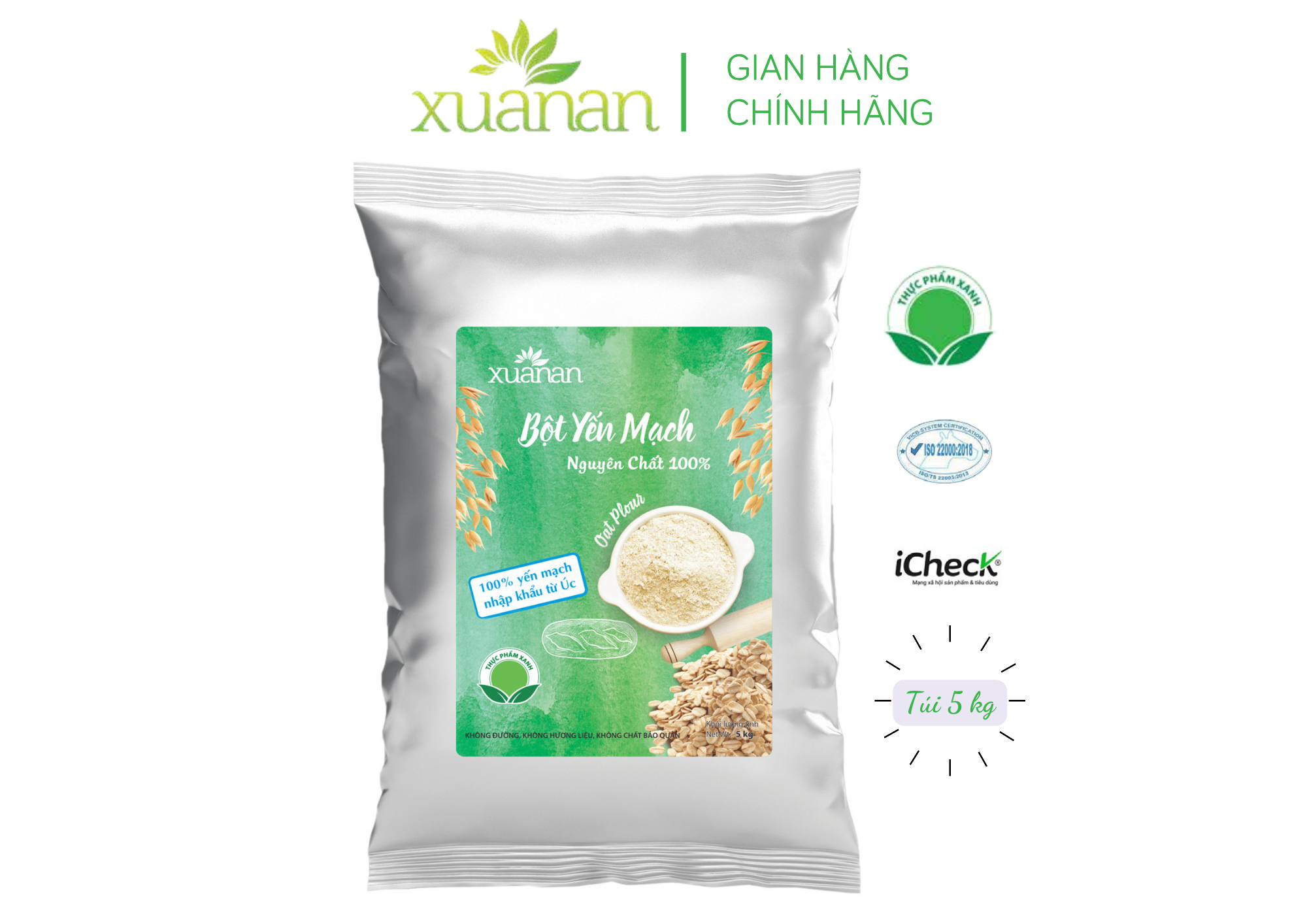 Bột Yến Mạch Nguyên Chất 100% Xuân An [ko đường ] Túi 5Kg (Giảm 25%)