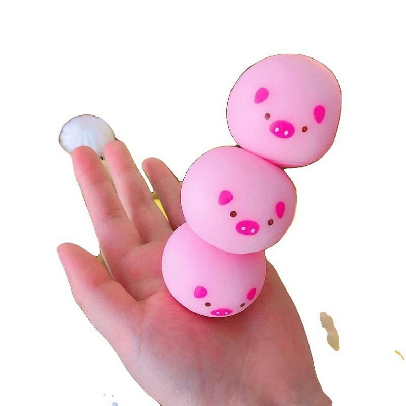 Bánh bao màn thầu squyshi mềm mại hộp 3 chiếc thỏ trắng gấu nâu quả đào squishy