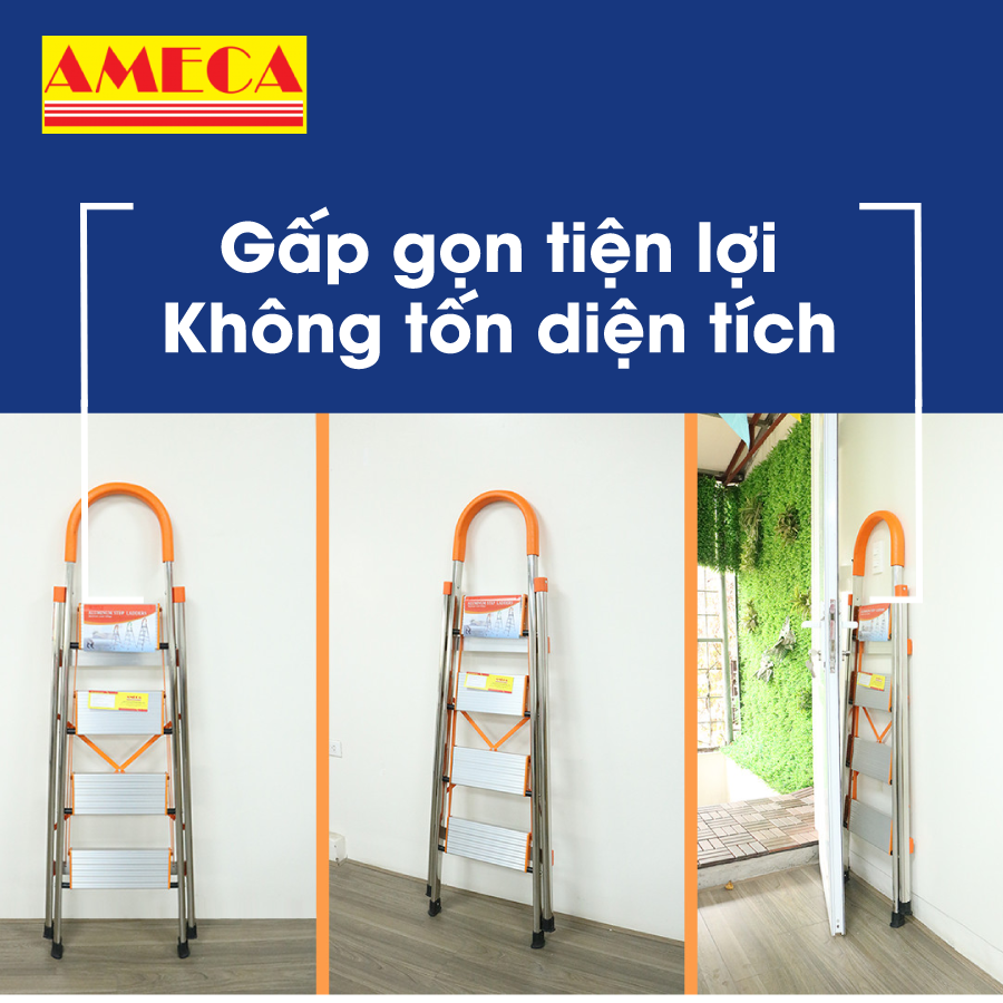 Thang Ghế Chữ A Gấp Gọn 4 bậc Ameca - Thang gia đình, thang thắp hương - Chiều cao 100 cm - Bảo hành 18 tháng