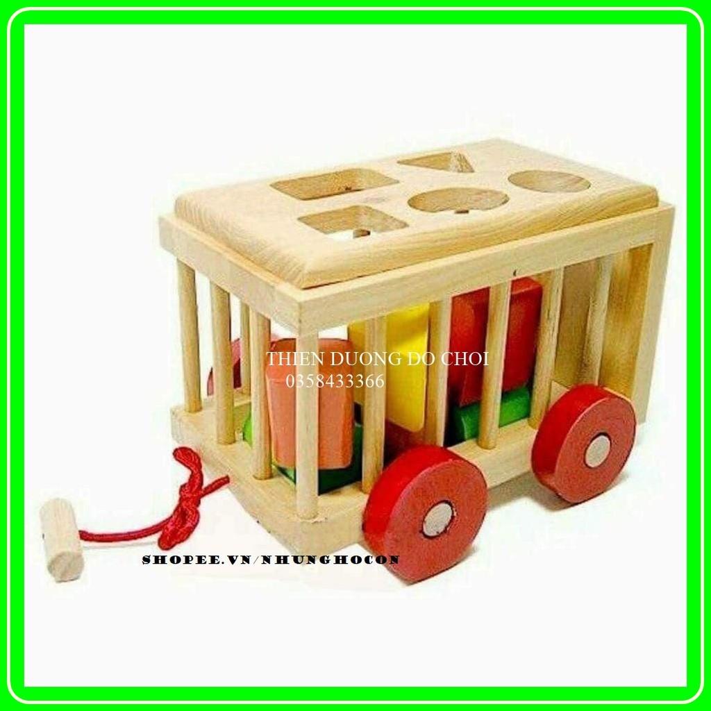 Xe thả hình khối bằng gỗ cho bé-Đồ chơi gỗ