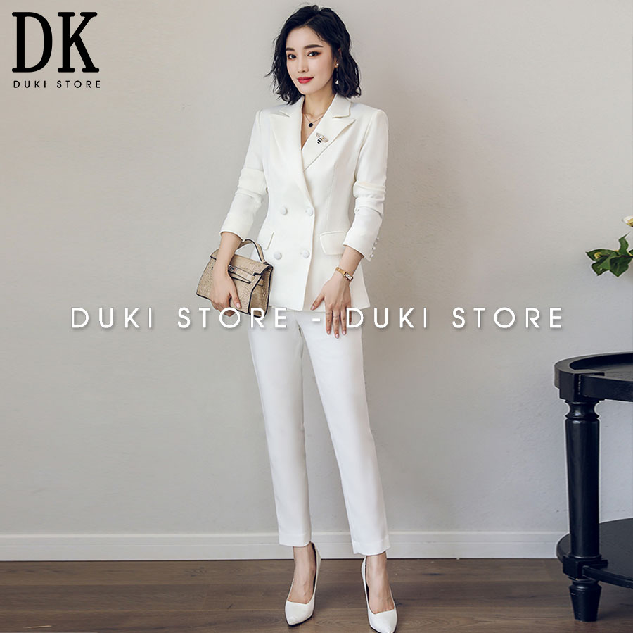 Bộ vest nữ, áo vest nữ Hàn Quốc màu trắng đẹp sang trọng DKX0008 - DUKI STORE