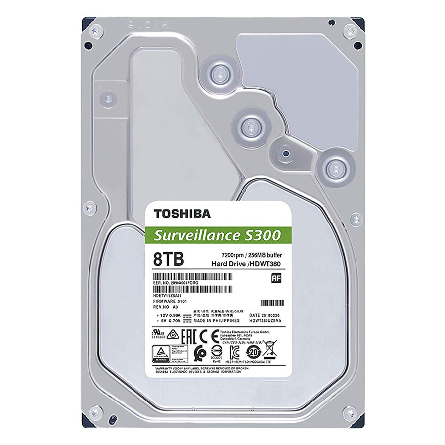 Ổ Cứng HDD Toshiba S300 3.5&quot; 8TB Surveillance 256MB 7200rpm SATA3 HDWT380UZSVA - Hàng Chính Hãng