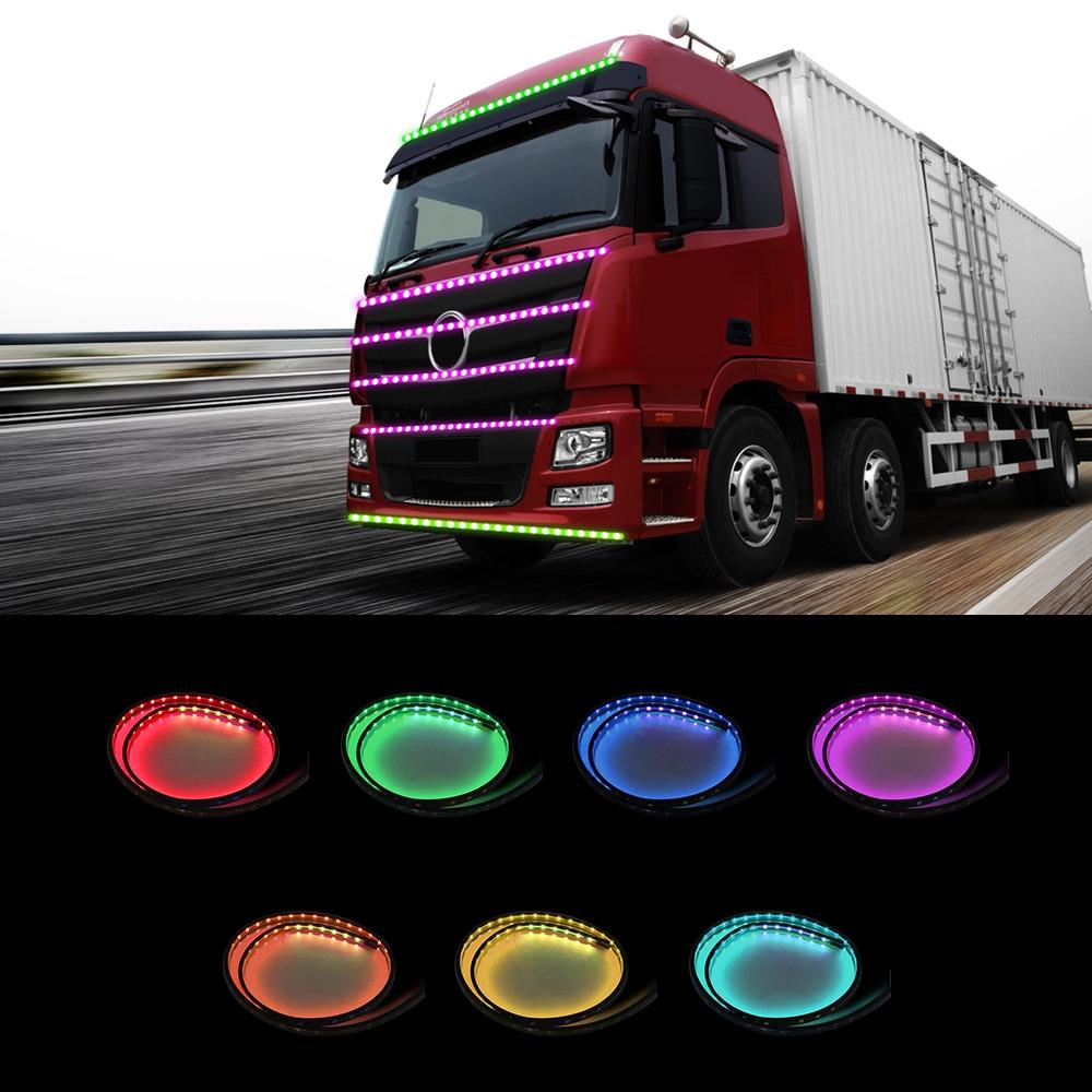 24V LED Colorful String lights RGB LED Strip Waterproof Decorative Light for Car for Truck for Van Roof Led Lights Decoration with 3M Sticker Flexible LED Strip Easy install 1m 1.2m 1.5m 1.8m 2m 2.4m