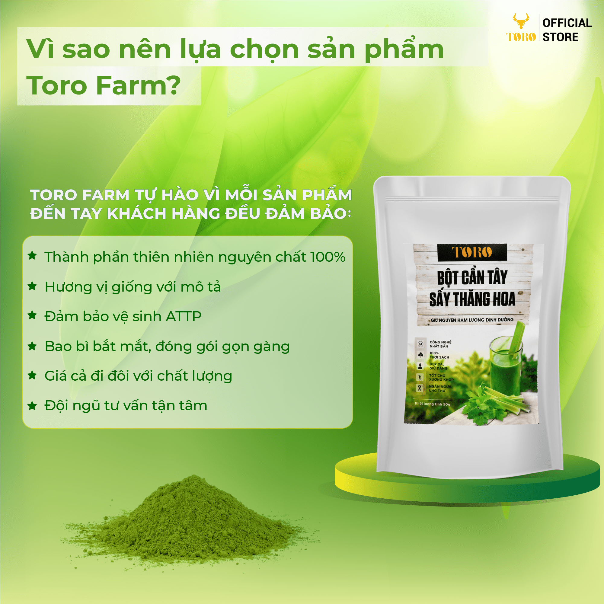 Bộ 2 Bột Cần Tây Sấy Lạnh Toro Nguyên Chất 100% | 50GR/Hũ | TORO FARM