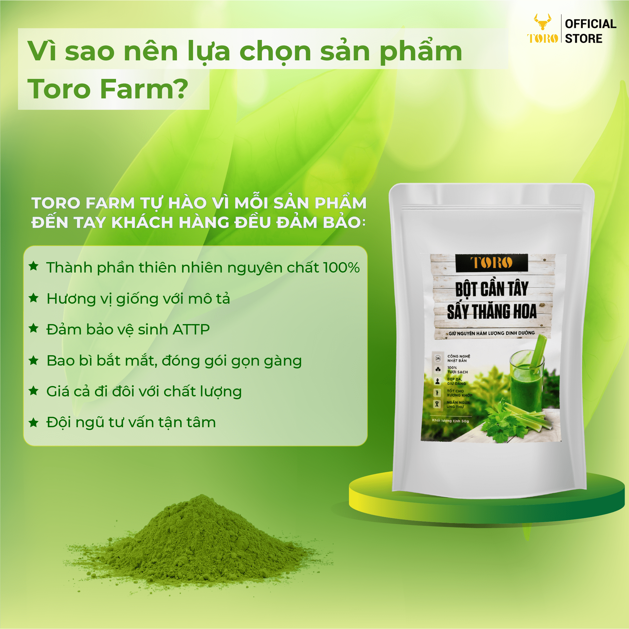 [100GR] Bộ 2 Bột Cần Tây Sấy Lạnh Toro Nguyên Chất 100% | 50GR/Hũ | TORO FARM