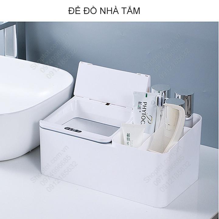 Hộp để đồ đa năng cảm ứng thông minh tự động đóng mở nắp, để đồ cá nhân, để đồ nhà bếp, để đồ nhà tắm, đồ trang điểm