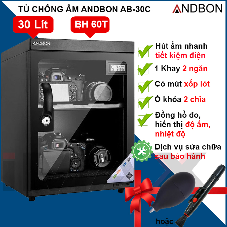 TỦ CHỐNG ẨM ANDBON AB-30C, 30LÍT-HÀNG CHÍNH HÃNG