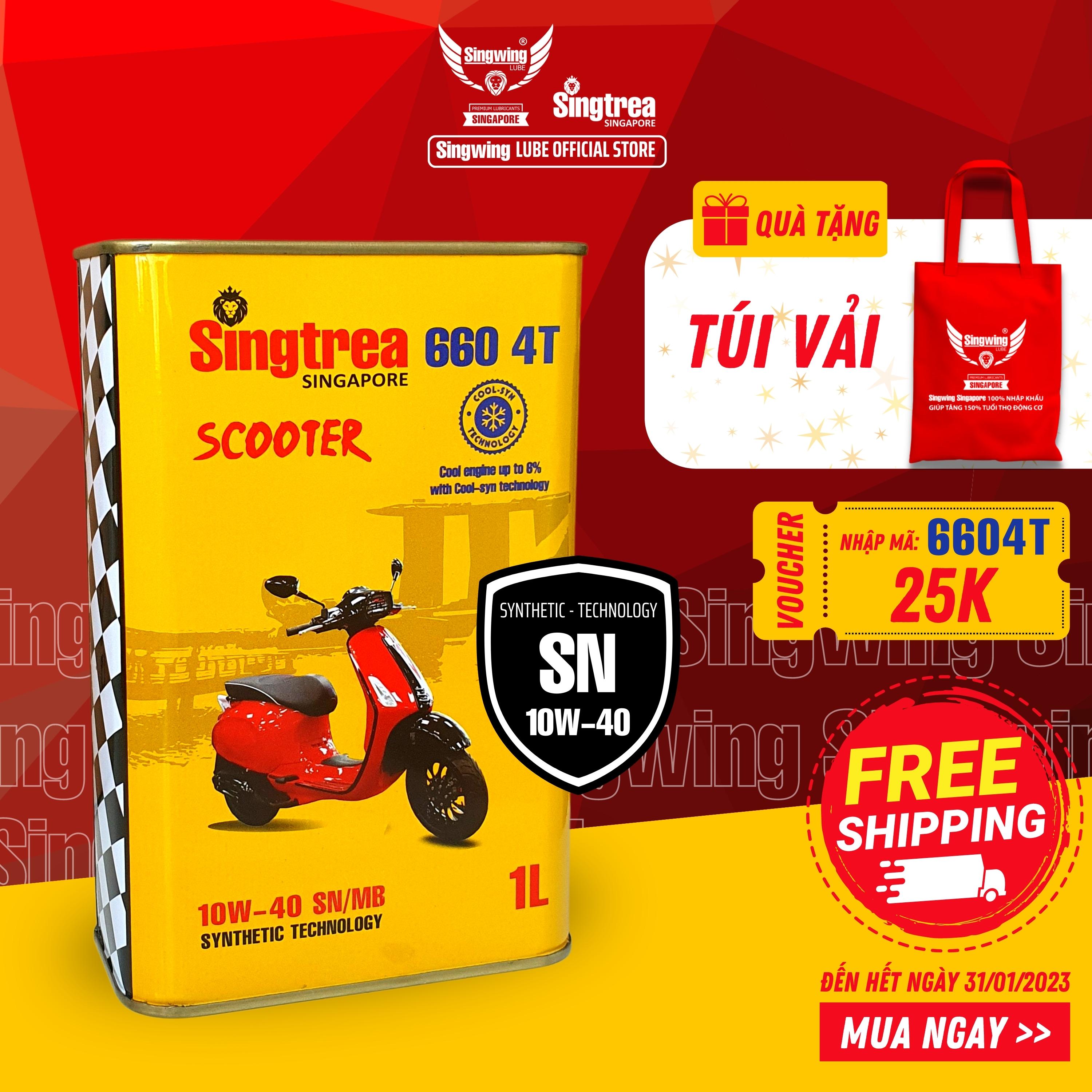 Dầu nhớt xe máy cao cấp Singtrea 660 SCOOTER 4T 10W-40 SN/MB 1L dành cho xe tay ga