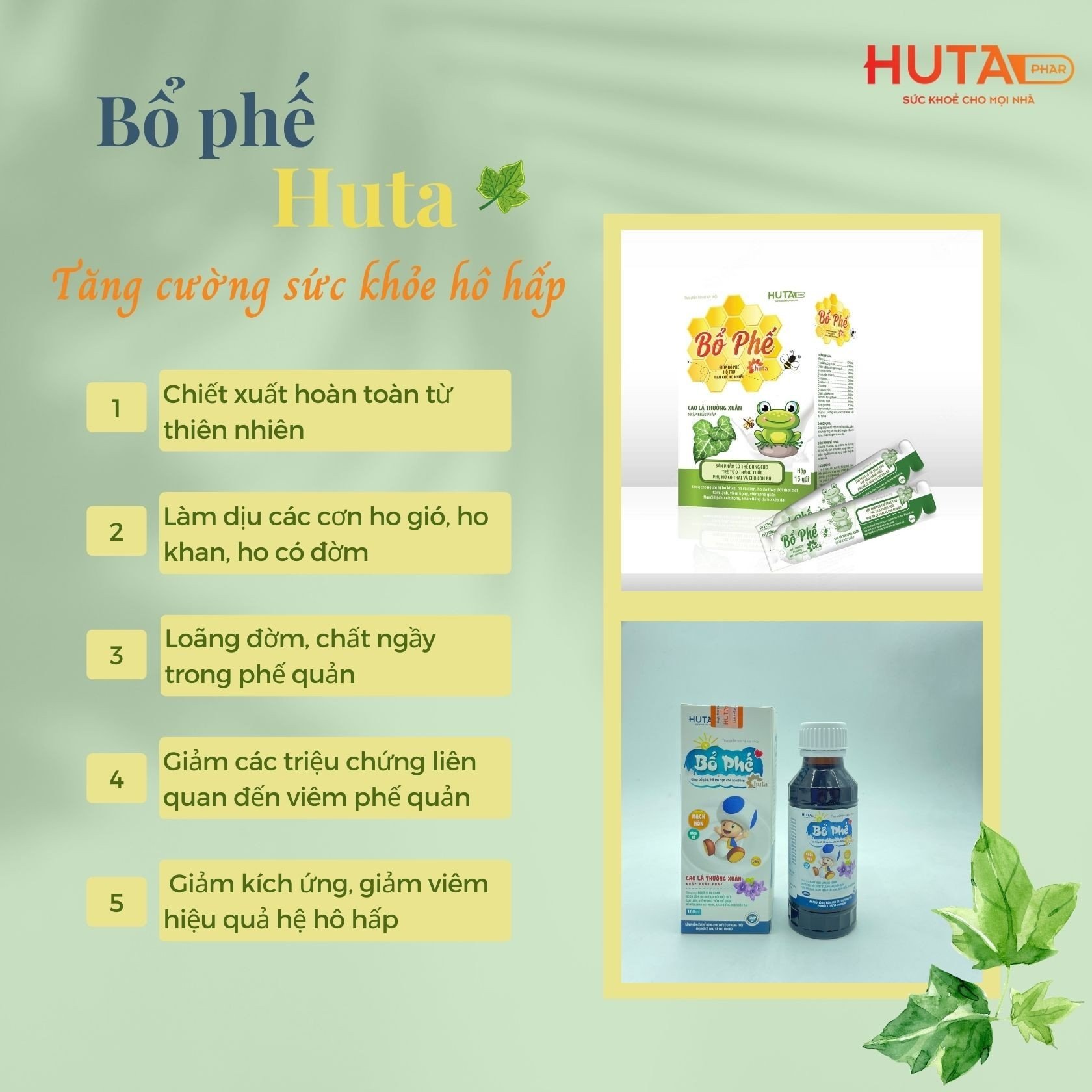 BỔ PHẾ HUTA (DẠNG LỌ) - chứa thành phần cao lá thường xuân nhập khẩu Pháp