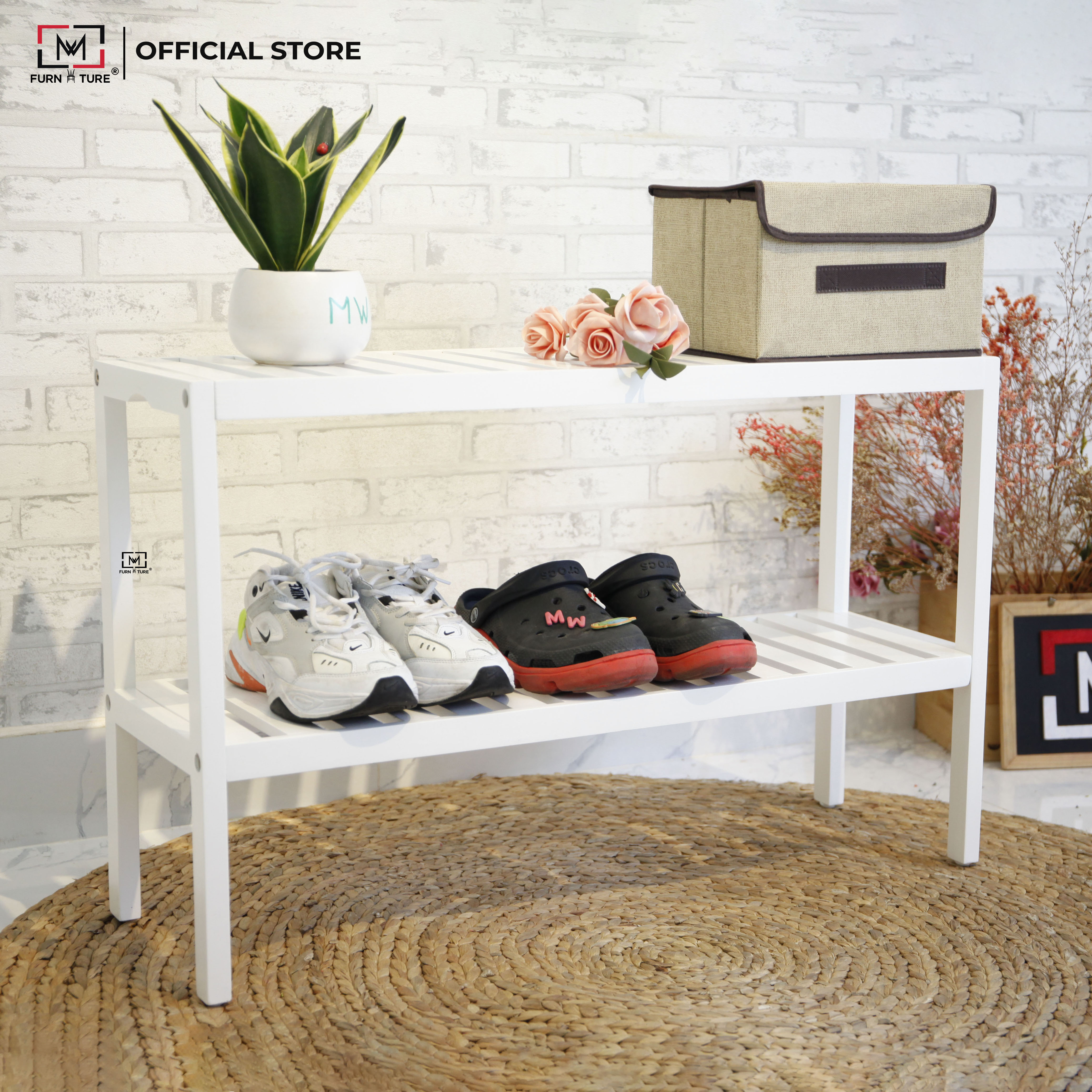 KỆ GIÀY DÉP/ KỆ GỖ TRANG TRÍ ĐA NĂNG 2 TẦNG - BENCH 2F 80 WHITE