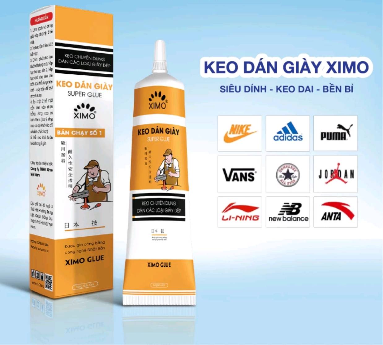 KEO DÁN GIÀY NHẬT BẢN XIMO ĐA NĂNG TRONG SUỐT SIÊU DÍNH 30 ML TẶNG MIẾNG CHÀ NHÁM VÀ DÂY CỐ ĐỊNH VẾT DÁN – HÀNG CHÍNH HÃNG