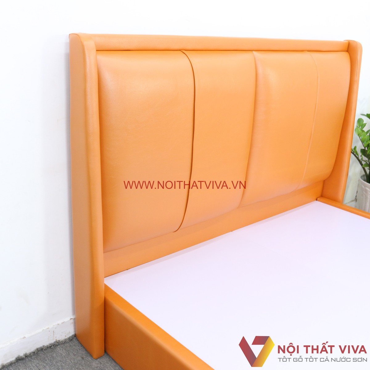 Giường Bọc Da Cao Cấp Hiện Đại Gỗ MDF Màu Cam Đẹp Sang Trọng Giá Tốt