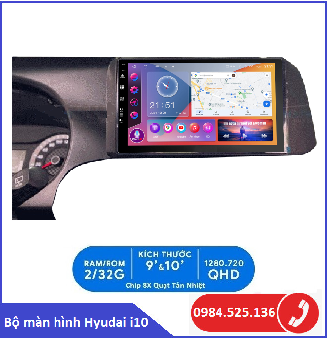 Tặng PM V.I.E.T.M.A.P.S.1.Màn hình android Thông minh lắp sim 4G cho xe Hyundai i10 (20/23).Ram 2/32 chip 8x.camera lùi,mặt dưỡng xe.Bản đồ VI.E.T.M.A.P.S.1,N.A.V.I.T.E.L.màn hình xe hơi camera ôtô.Màn Hình Android thông minh kết nối Carplay-Android Auto