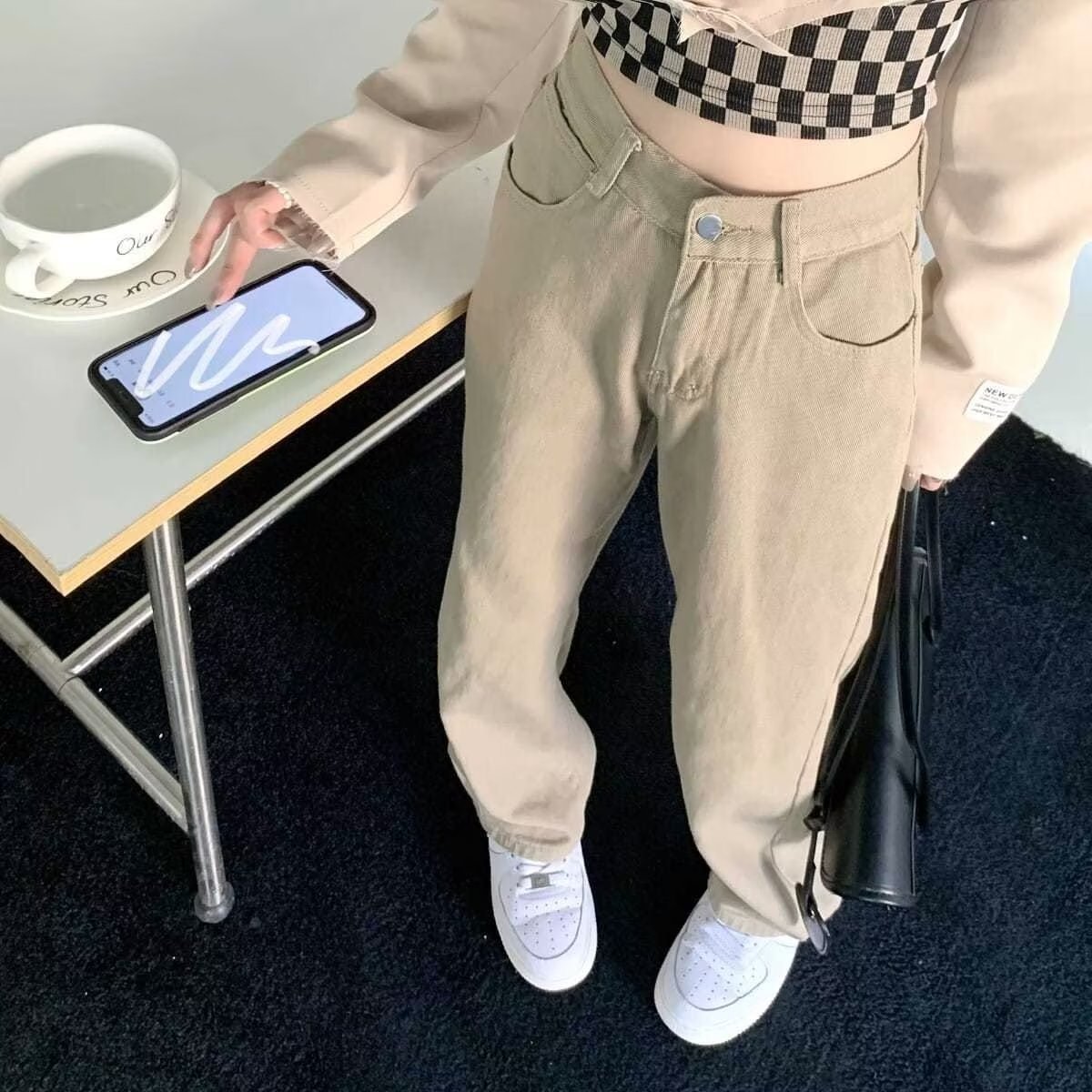 Quần Kaki Jean Nữ Ống Rộng Lưng Cao Dáng Suông Phong Cách Ulzzang Cực Chất Màu Nude Trơn 3 size SML 522