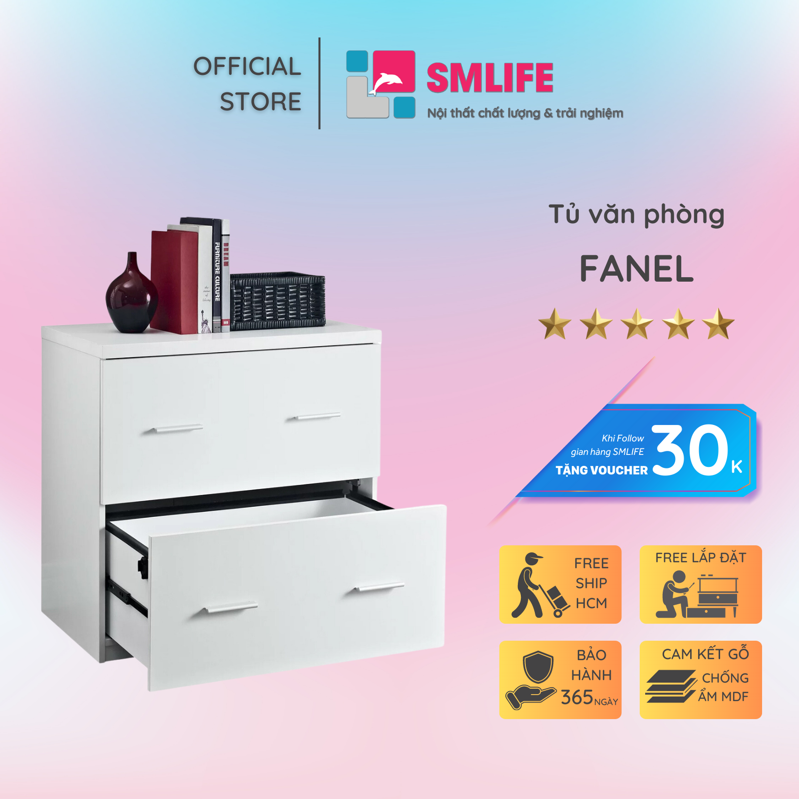 Tủ đựng tài liệu, hồ sơ SMLIFE Fanel  | Gỗ MDF dày 17mm chống ẩm | D70xR45xC65cm