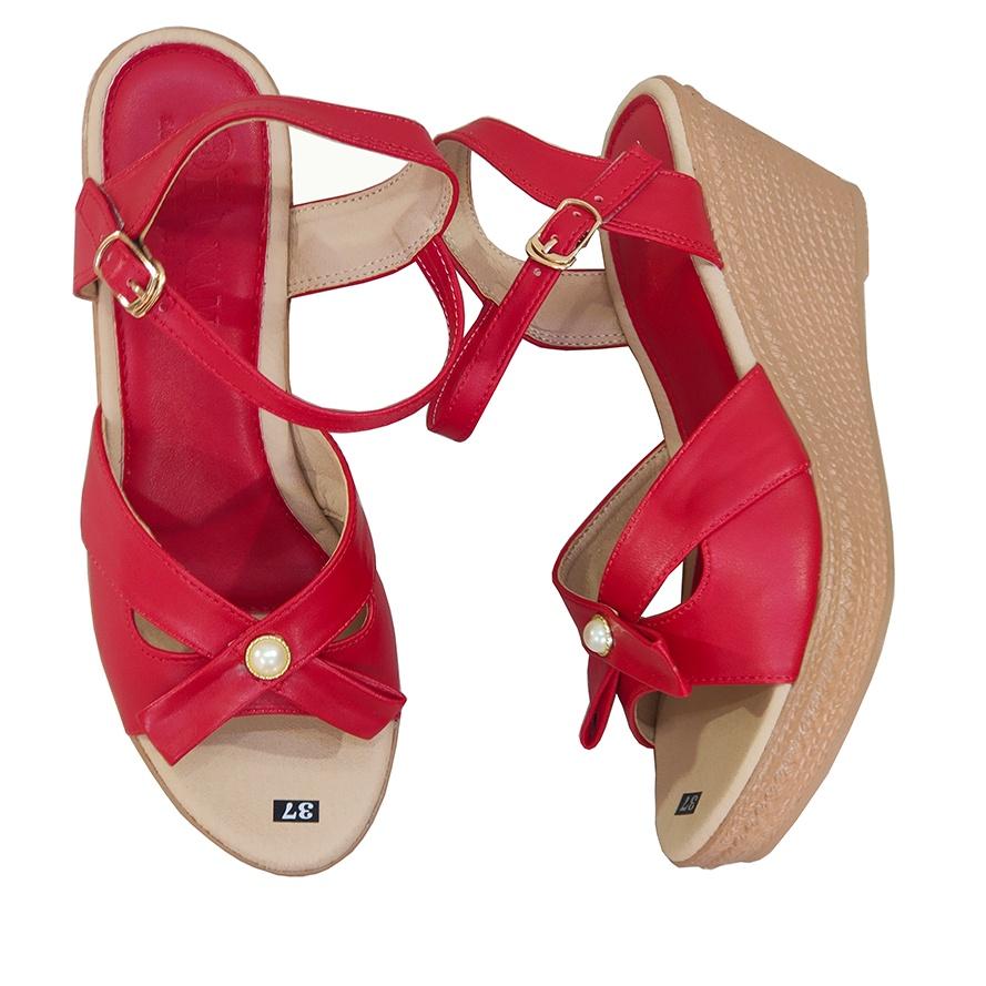 Giày Sandal Nữ Đế Xuồng TiTi ĐÔ Da Bò Thật Cao Cấp 7cm DNU2146