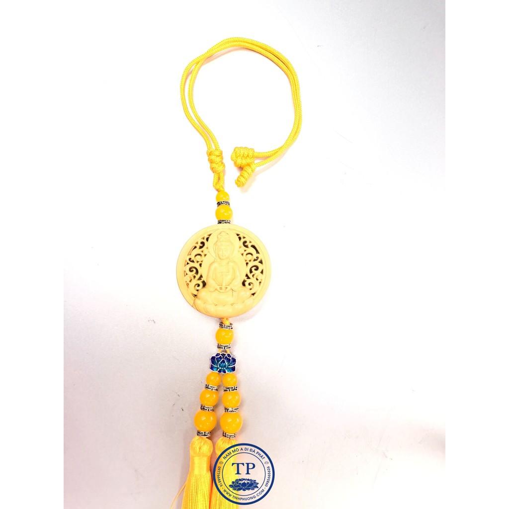 DÂY TREO Ô TÔ HÌNH TƯỢNG QUAN ÂM BỒ TÁT NGỒI ĐÀI SEN VÀNG GỖ HOÀNG DƯƠNG TM121345