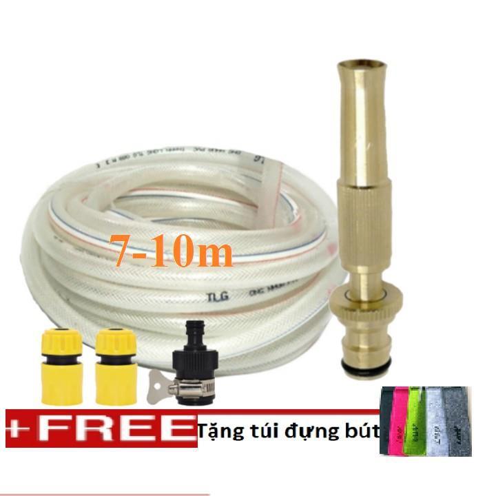 ️ Bộ dây vòi xịt nước rửa xe,tưới cây .tăng áp 3 lần,loại 7m,10m 206587 cút sập,nối nhựa đen+tặng túi đựng bút