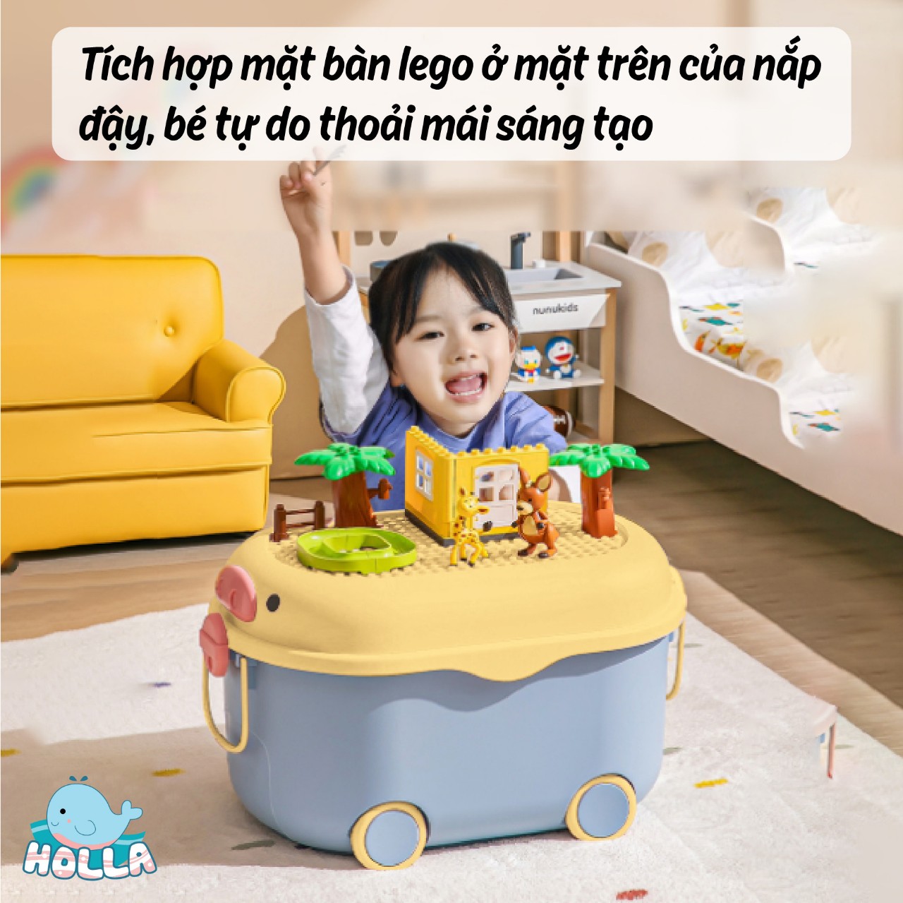 Thùng đựng đồ chơi Holla có bánh xe