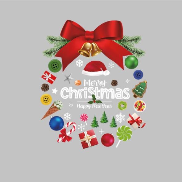 Decal trang trí Noel Hít Tĩnh Điện 2 mặt - VÒNG NƠ ĐỎ PHỤ KIỆN GIÁNG SINH