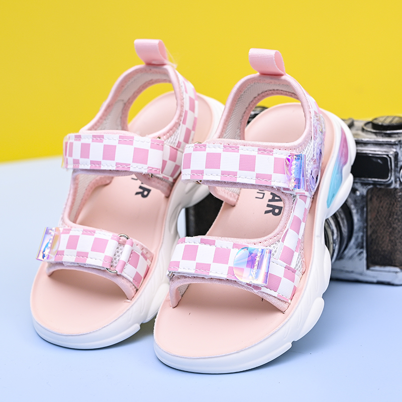 Sandal bé gái kẻ caro đế mềm họa tiết công chúa , xăng đan mùa hè TTL104