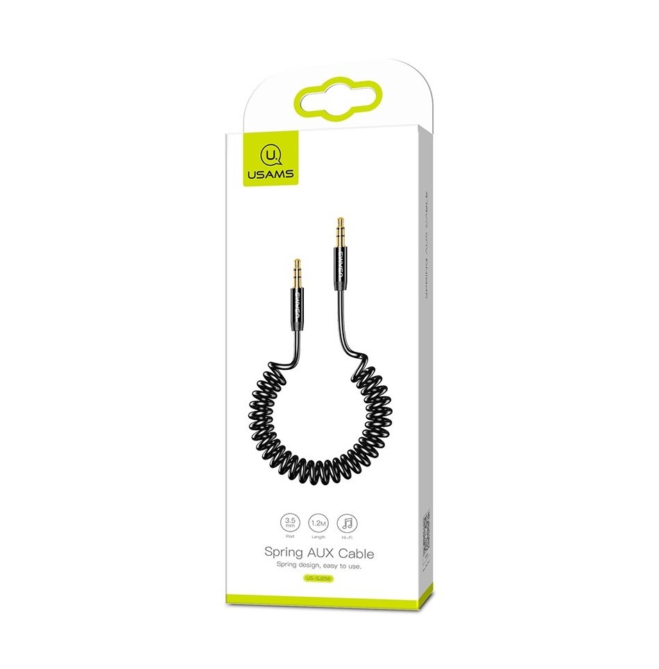 Cáp âm thanh AUX 3.5mm USAMS US-SJ256 Spring Audio Cable 1.2m - Hàng chính hãng