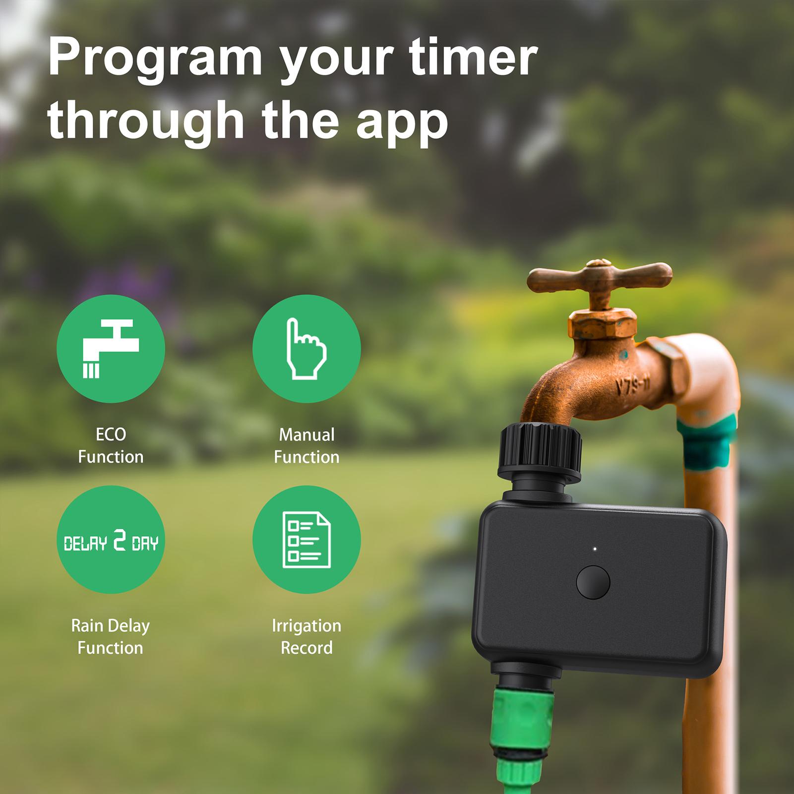 Smart BT Watering Timer Hose Faucet Sprinkler Timer with Rain Delay APP Remote Control Programmed Automatic Garden Irrigation Controller for Lawn Farmland Courtyard Greenhouse