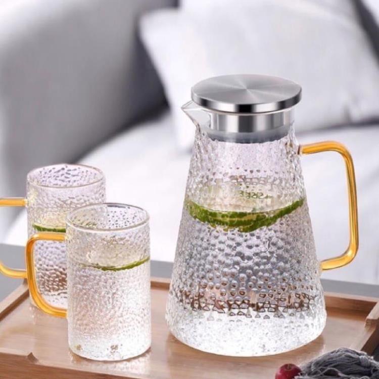 Bộ bình thủy tinh quai tròn kèm 2 cốc sần 300ml