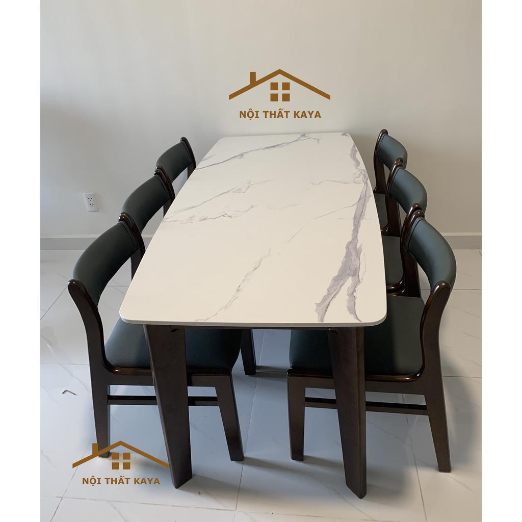 Bộ bàn mặt đá 6 ghế Benla chân A (Xám Đậm) 160cm x 80cm x 75cm (DxRxC) Mặt bàn đá với nguyên liệu được nhập khẩu từ Malaysia công nghệ Ý
