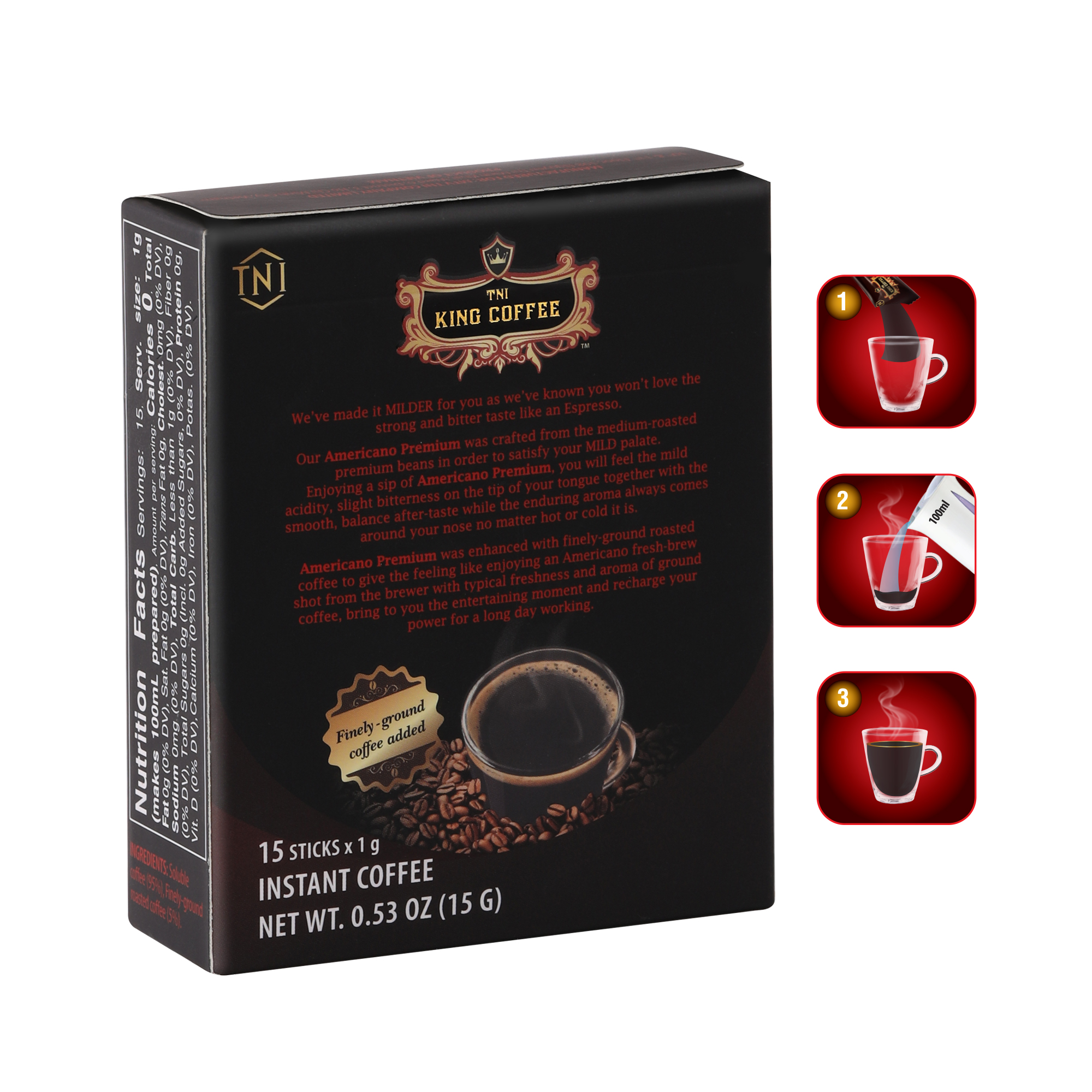 Combo 5 Cà Phê Hòa Tan Americano KING COFFEE - Hộp 15 gói x 1g - Tặng 1 hộp cùng loại