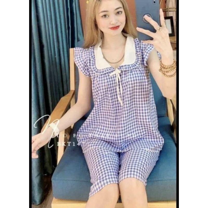 Set lửng caro cổ bèo cực xinh , siêu dễ thương Annshop M0017 - Xanh lá