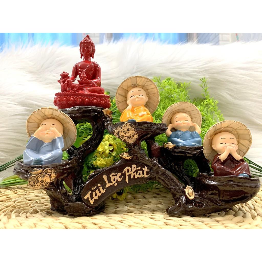 Full Set Tượng Phật Thích Ca + Đế Tượng Tài Lộc Phát + Chú Tiểu Nón Lá